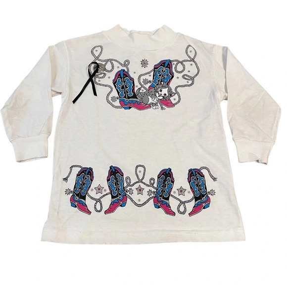 Vintage Wild Lily Western Cat Shirt | Cowboy Boots & Rope Graphic | Girls Size 5 - Picture 1 of 6